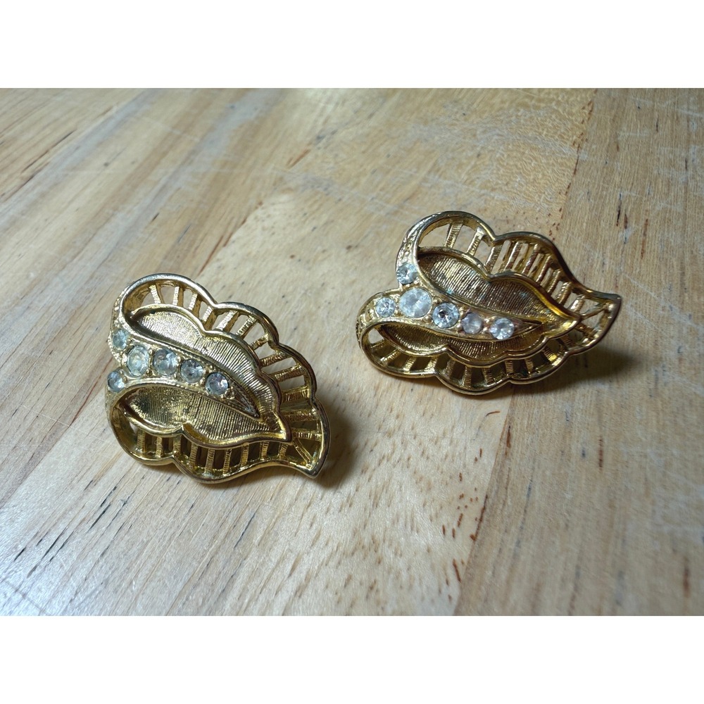 Vintage Art Deco Glam Rhinestone Gold Tone Earrings Avon